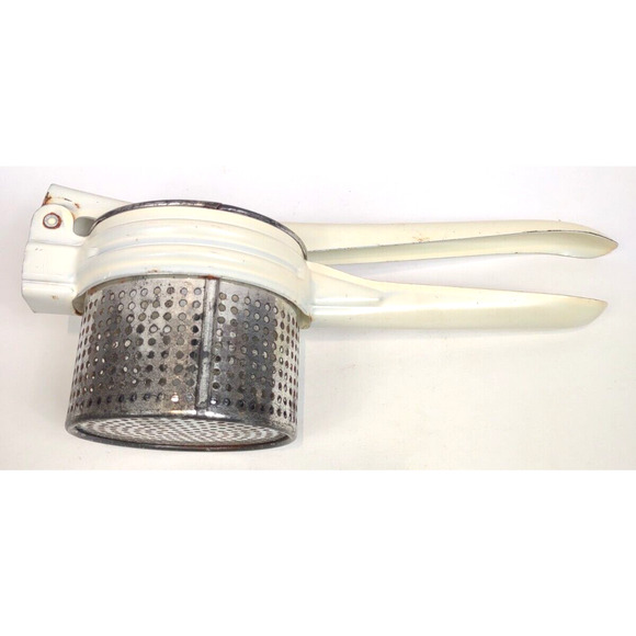 Vintage Metal White Handled Potato Rice Masher Juicer Strainer Press w OEM Bag - Picture 4 of 10